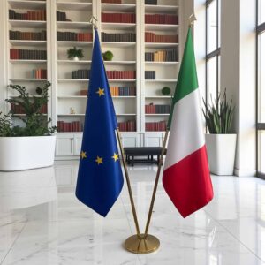 drapeau Italie et UE sur pied
