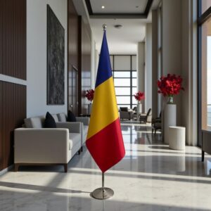 drapeau Roumanie avec pied