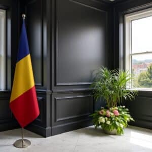 drapeau Roumanie avec pied