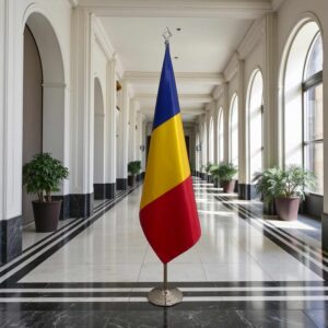 drapeau Roumanie avec pied