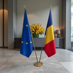 drapeau Roumanie avec socle