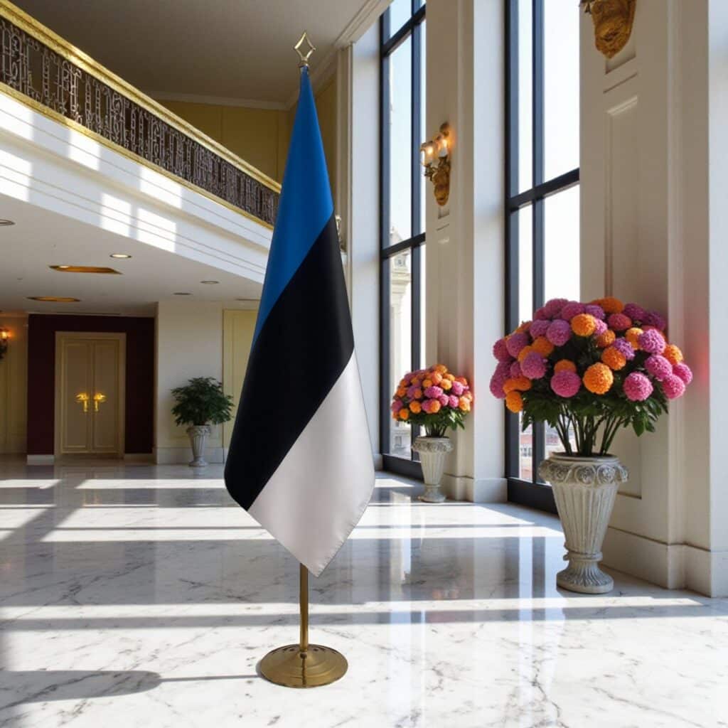 Bandiera dell'Estonia sul cavalletto