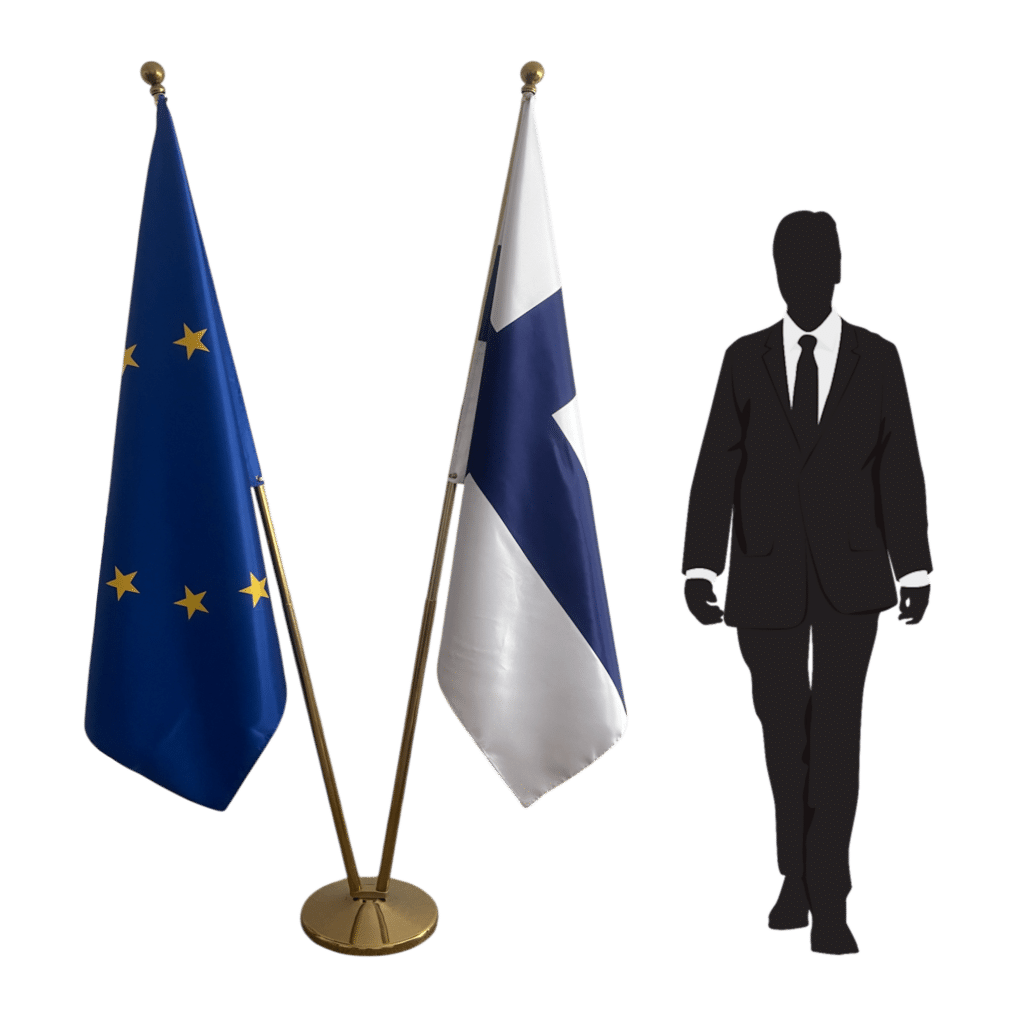 Bandiera della Finlandia su cavalletto