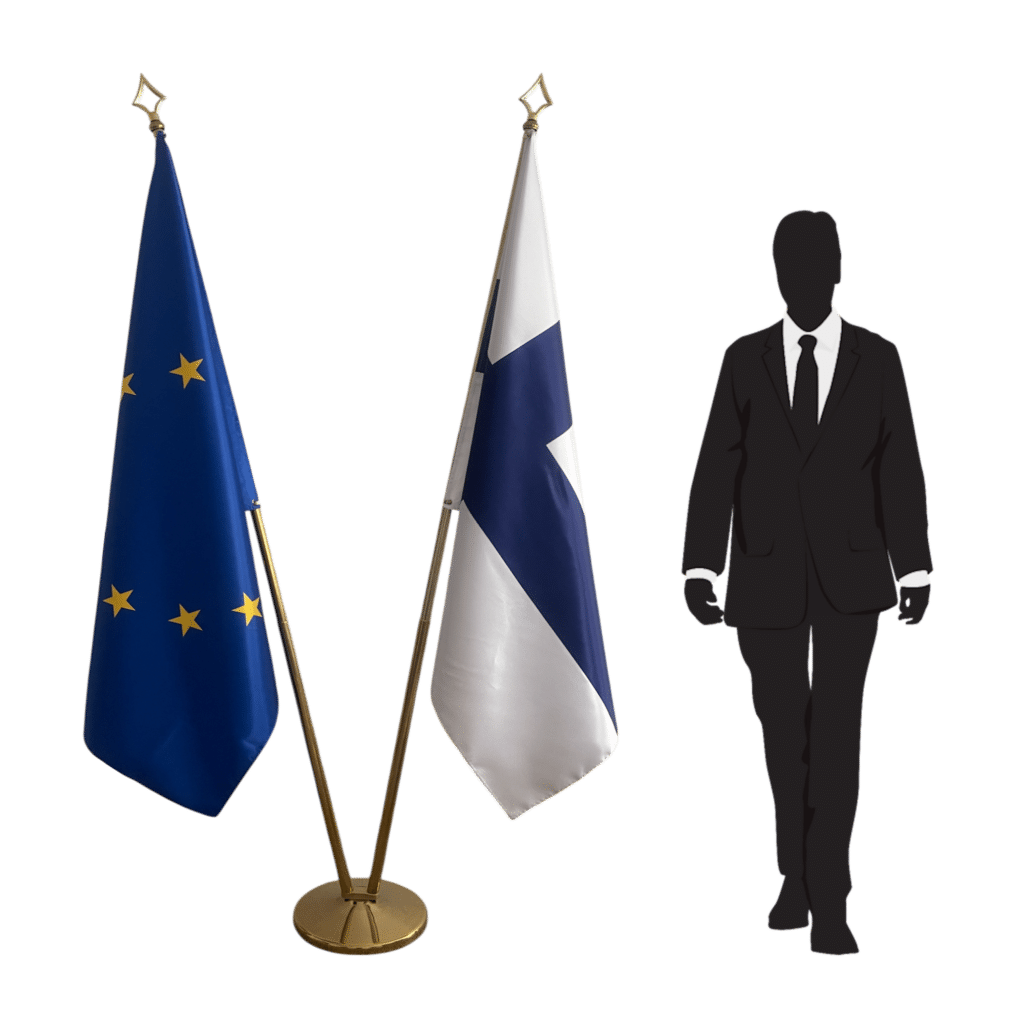 Bandiera della Finlandia su cavalletto