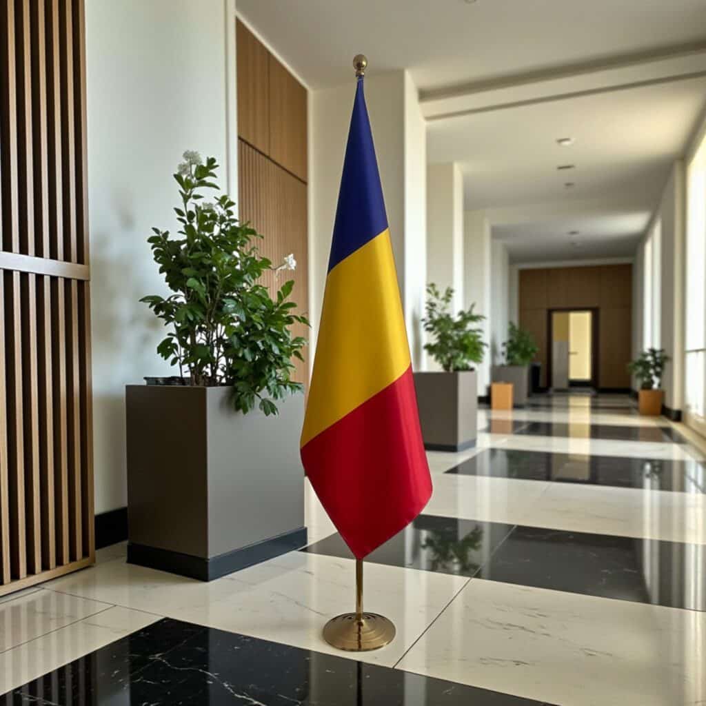 bandiera della romania su cavalletto